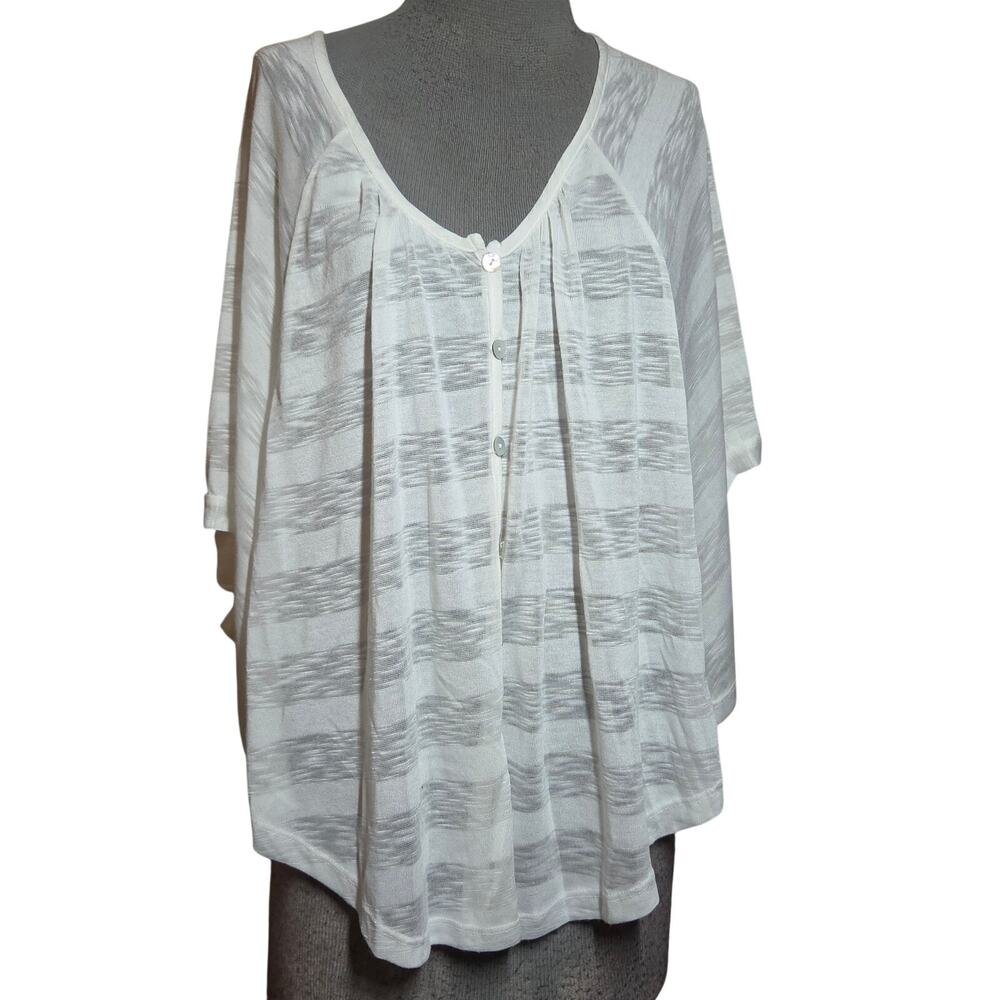 Cream Striped Sheer Poncho Top Size Medium